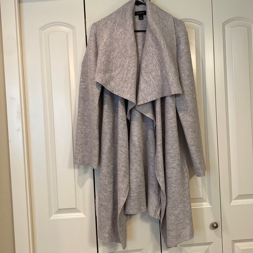 Size L, light gray wool long jacket